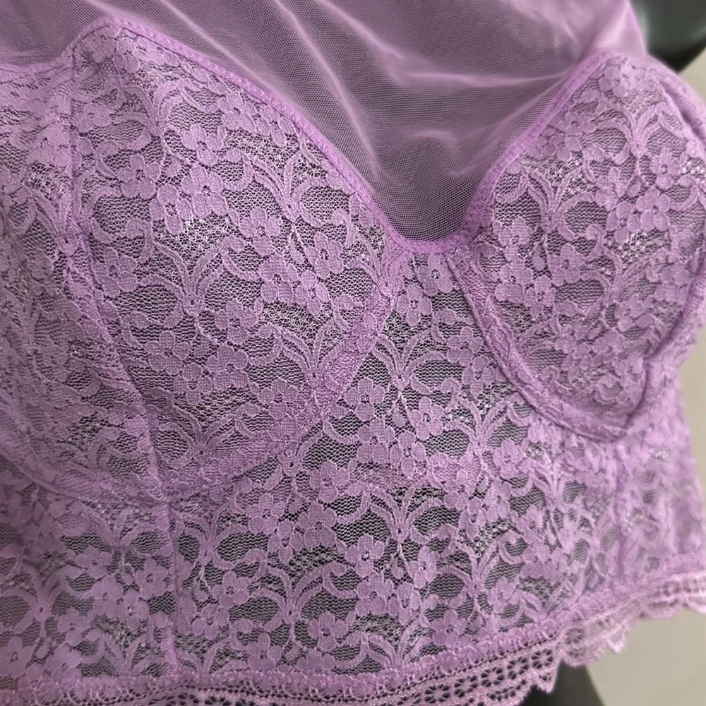 Free People Intimately Stay With Me Bralette Purple Lilac Lace Bra Mesh Large